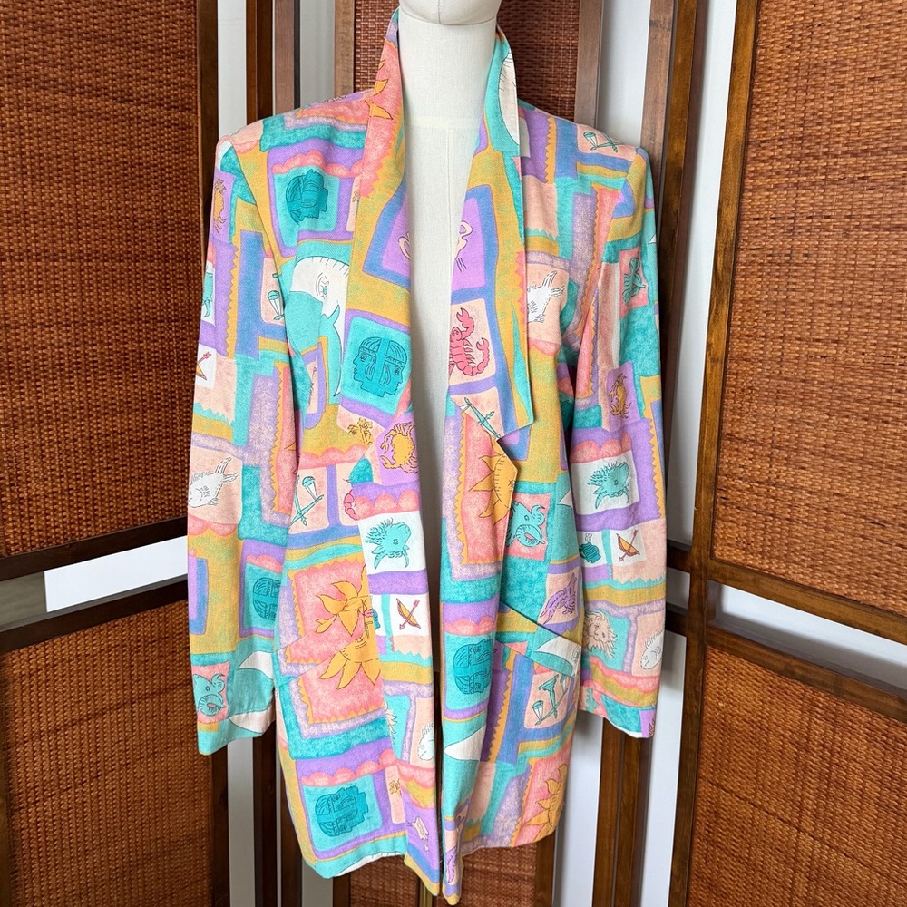 Vintage 1980s Patchington horoscope print blazer medium